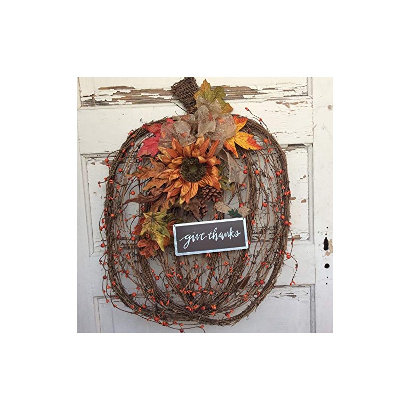AGD Fall Decor - Flat Grapevine Pumpkin Give Thanks XX