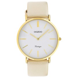 Oozoo Vintage Women's Watch with Leather Strap 40 mm Gold/White/Beige C9961, Gold, leather