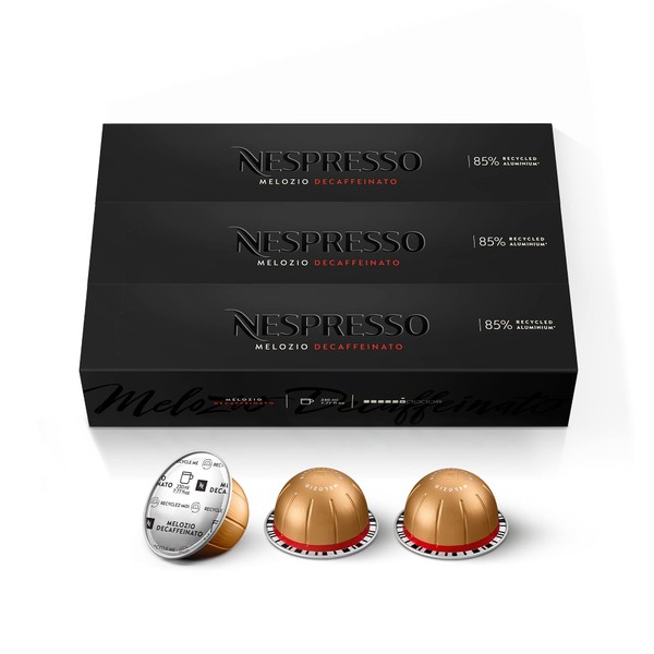Nespresso Capsules Vertuo, Melozio Decaffeinato, Medium Roast Espresso, 30-Count Coffee