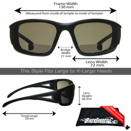 Bikershades Motorcycle Riding Safety Bifocal Sunglasses Foam Padded Men Women Z87 Wind-Proof 2.50 Reader Grey Tinted Black Frame Zipper Hard Case and Eye-Wear Retainer