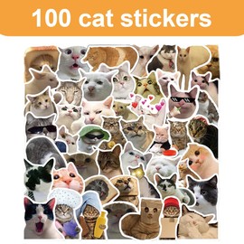 EIROVYA Funny Cat Stickers Set, Cute Cat Stickers, Waterproof Vinyl Stickers, Aesthetic Stickers for Cat Lovers, Water Bottles, Scrapbook, Phone (Cat, Shape), 100 Pieces, bronze