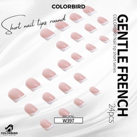 COLORBIRD Nail Tips, Short, 24 Pieces, French Nail Tips, Short Cute, Square Off (W397)