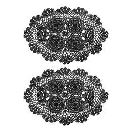 sourcing map 2 Pcs 18x12 Inch Handmade Crochet Doilies, Polyester Cotton Table Placemats Table Crochet Placemats for Dining Table Kitchen Parties, Black