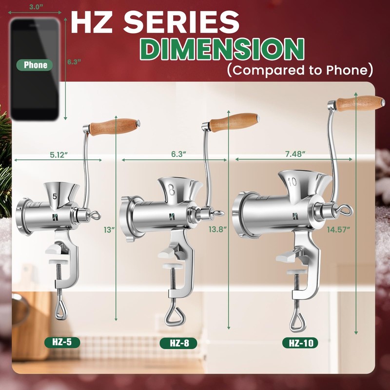 Huanyu Meat Grinder Manual Stainless Steel - Heavy Duty, Sausage
