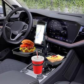COMFYPART 5-in-1 Car Cup Holder Expander with Phone Mount - All Purpose Car Eating Trays, Car Food Tray, Passenger Seat Tray for Lunch, Snack – Perfect for Family Cars, Rvs, Trucks, Work & Travel