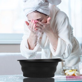 Face Ice Bath Bowl, Built-in Ice Tray Silicone Face Bowl for Ice, Daily Care Folding Ice Basin, Ice Bath at Home Care Wash Basin (Black)