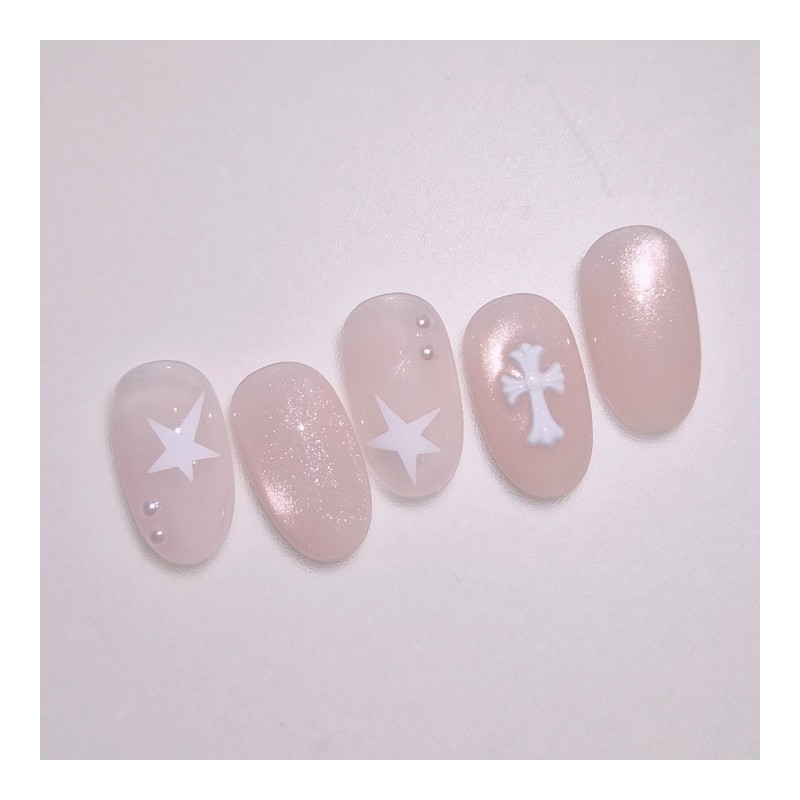 Soft Chrome Handmade Nails - Coffin Long / 소프트크롬 수제네일