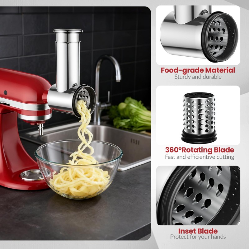 Stainless Steel Slicer Shredder Attachment for KitchenAid Stand Mixers, Large