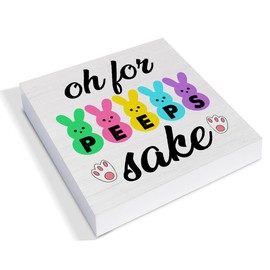 Easter Home Decor, Rustic Oh for Peeps Sake Wood Sign Easter Decorations Tabletop Shelf Desk Home Decor, 5 X 5 Inches