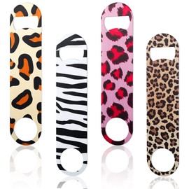 4 Pcs Flat Bottle Opener Heavy Duty Stainless Steel Bottle Opener Beer Bottle Opener for Kitchen Bar Restaurant, 7 Inches (Leopard Print)