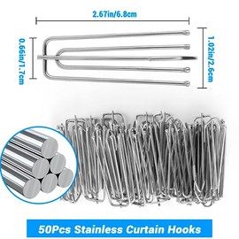 Curtain Pleat Tape with 50 Hooks, 11 Yards /10 Meters Pleater Tape for Curtains, Included 50Pcs Stainless Steel Hooks with 4 Prongs, Pinch Pleat Curtain Tape and Hooks for Making Pleated Curtain