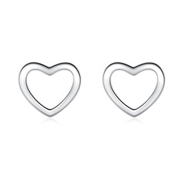 Glintara Silver Stud Earrings for Women Girls, 925 Sterling Silver Heart Stud Earrings, Mini Flat Love Shape Studs Earrings, Hypoallergenic Silver Studs Cute, Cartilage Sleeper Earrings with Gift Box
