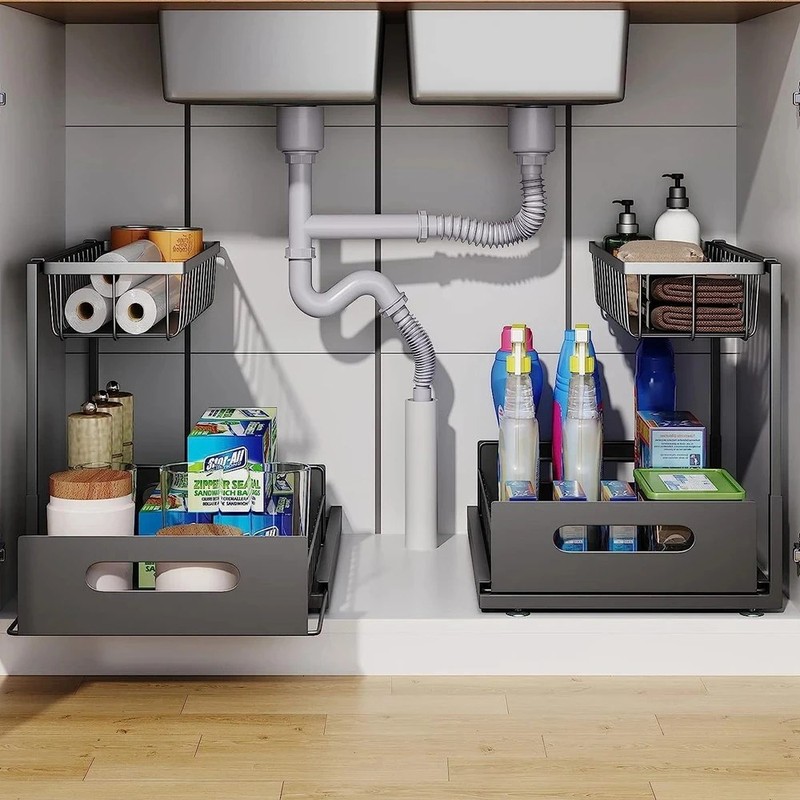 OrganiMax Under Sink Organizer Sliding Drawer – 2-Tier Sliding Drawer