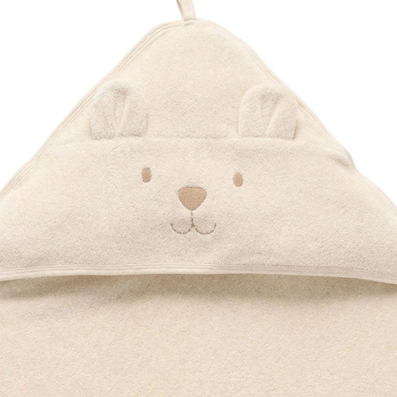 Purebaby Essential Bear Cotton Hooded Towel, Pale Blue Melange