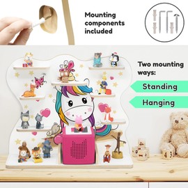stadtecken Wooden Shelf for Music Box I Suitable for The Toniebox and ca. 50 Tonies I Perfect Storage in The Children's Room I for Setting up or Hanging (Large, Pony)