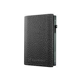 EverWallet Men's and Women's Slim Wallet in Leather and Aluminium – Smart Wallet with Credit Card Holder, Ejection Mechanism, RFID Block – Minimalist and Slim – Made in Italy, Black, monotaglia