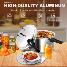 BreeRainz 12 Quart Pressure Cooker, Aluminum Pressure Canner w/Cooking Rack for Steaming,Canning and Stewing, Silver