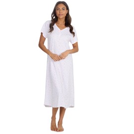 INSIGNIA Womens Pack of 2 Short Sleeve Long Pure Cotton Jersey Nightshirts Nighties (Pink -Blue Floral, 14-16)