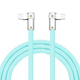 chubbycable FlexElbow Pro - 90° Design 240W Fast Charge Cable Ultra-Thick Silicone Right Angle USB C Cable Universal Phone Tablets Charging Cord, Light Blue, Double Elbow Type C to Type C, 9.8FT