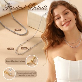 JeweBella 2Pcs Gold/Silver Necklace Stack for Women 18K Gold Plated Layered Necklaces Adjustable Choker Necklace Dainty Link Chain Necklaces Jewellery