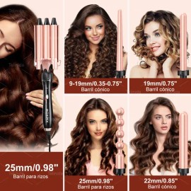 Rizador Cabello 4 En 1 Cerámica Ferro Intercambiable Tenaza                                                                                           