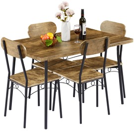 VECELO Kitchen Table Chairs Set for 4, 5 Piece Wood Dining Room Table with 4 Chairs, Perfect for Small Spaces, Compact Kitchen, Breakfast Nook, Brown