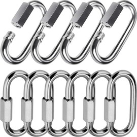 Quick Link, Lsqurel 304 Stainless Steel D Shape Locking Carabiner Heavy Duty Repair Link Pets Keychain for Outdoor Traveling Equipment M4 M6 M8 Capacity 200lb 600lb 1200lb (M8 10Pack)