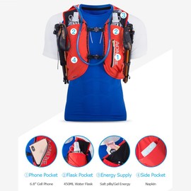 AONIJIE Running Hydration Vest 12L for Men and Women, Lightweight Hiking Backpack with 2 Soft Flasks for Running Hiking (Orange with 2 Bottle, L/XL)