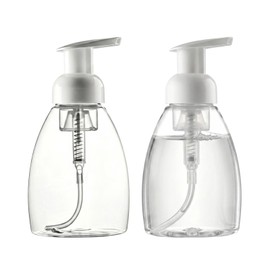 2 dispenser di sapone ovali vuoti da 250 ml, in plastica trasparente, con teste a pompa bianche, ricaricabili, per shampoo e schiuma, fai da te, per lavare le mani e il viso, flaconi