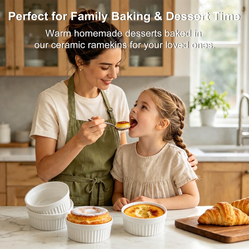 Ramekins 4 oz Oven Safe, Porcelain Creme Brulee Ramekins Pudding