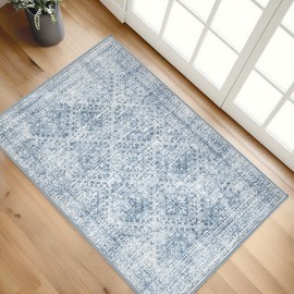MIULEE 2x3 Washable Entry Rug Door Mat Indoor Entrance, Small Rug for Kitchen Bathroom Bedroom, Non-Slip Stain Resistant Throw Carpet Boho Entryway Decor, Blue