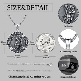 Aniu St Florian Firefighter Necklace for Men Women Sterling Silver Saint Florian Medallion Jewelry