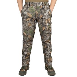 LOOGU Men's Fleece Lined Insulation Camo Hunting Pants Windproof Water-Resistant Softshell Hunting Pants for Men with 5 Pockets