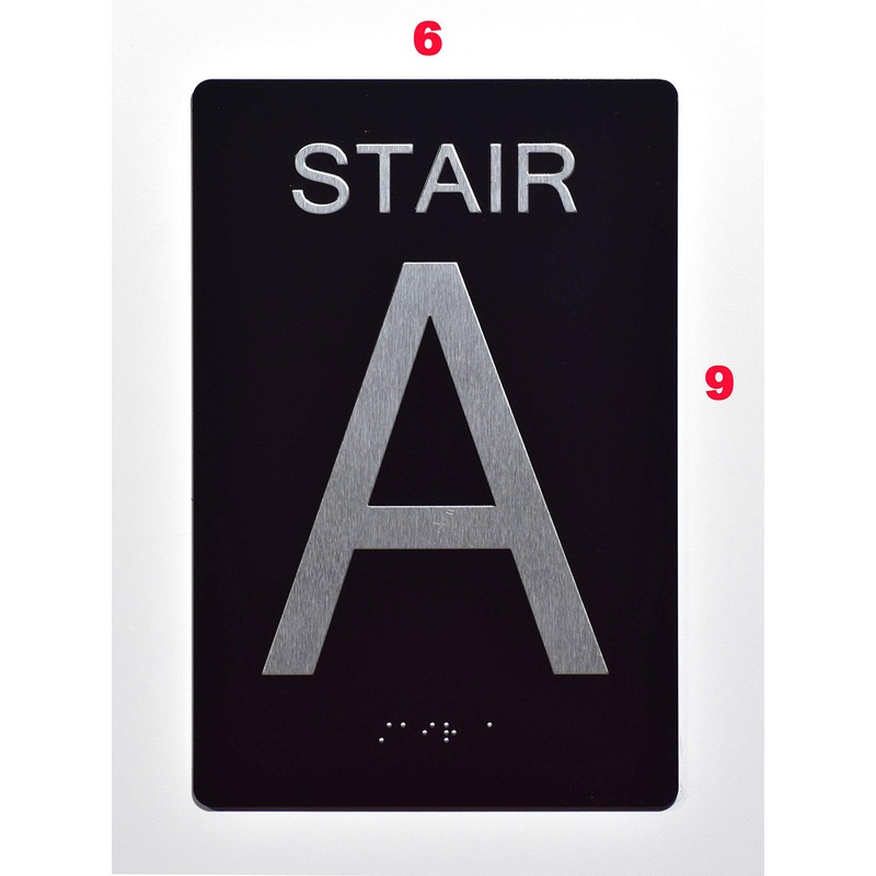 Stair A Sign -Stair Number Sign Black (Aluminium, Black/Silver,Size 6x9)