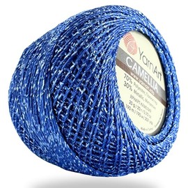 Yarnart Camellia Metallic Shimmer Fine Yarn - 70% Polyester, 30% Metallic, 192m, 20g, Crochet Thread, Lace, Embroidery, Jewelry Making, and Decorative Craft Yarn, 1.25mm Hook (Royal Blue, 20g Skein)