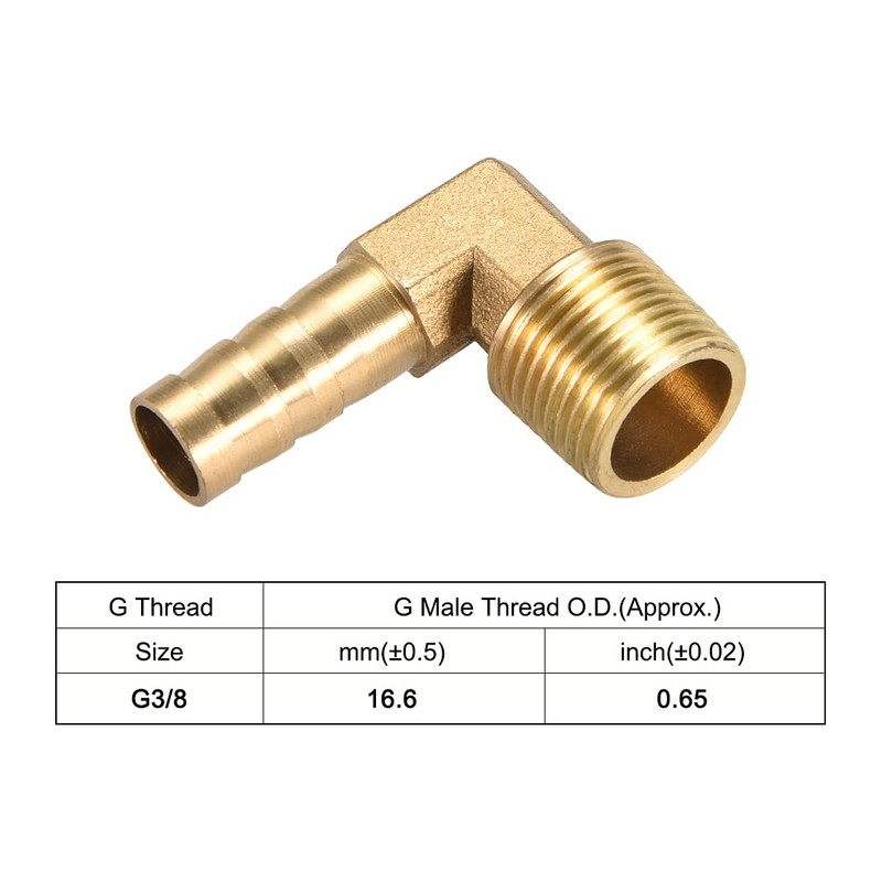 sourcing map Brass Barb Hose Fitting, 90 Degree Elbow 10mm