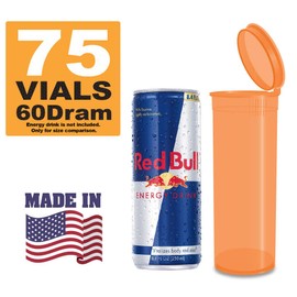 W Gallery 75 Translucent Amber Vials - 60 DRAM Pop Top Bottle - Airtight Smell Proof Containers - Medical Grade Plastic Prescription Bottles for Pill Herb Flower Supplement, Bulk Pack, Not Glass Jars