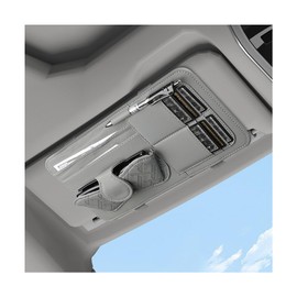 Sandfren Car Sun Visor Organizer, Leather Multi Pocket Vehicle Visor Storage Pouch for Sunglasses Card License, Multifunctional Auto Interior Organization Accessories, Universal Fit (Gray)