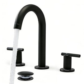 Matte Black Bathroom Faucet 3 Hole, VAPSINT 8 Inch Widespread Black Bathroom Sink Faucet, 2 Handle Modern Bathroom Faucets for Vanity Lavatory RV Restroom with Pop Up Drain & Supply Hoses