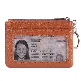 Women Genuine Leather Keychain Zipper Change Wallet Small Mini Pocket Size Coin Purse, Brown