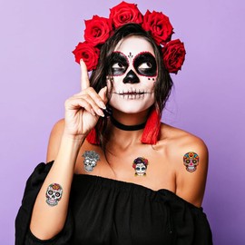 Y&C TENCOB 100 PCS Mexican Day Of The Dead Sugar Skull Temporary Tattoos Sticker for Kids Men Women(Day of the Dead)