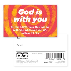 God is With You, Joshua 1:9, Bulk Pack of 25 Affirmation Scripture Cards for Kids, Pass it On Christian Bible Verse Cards for Sunday School, Childrens Church, & Youth Group Ministry