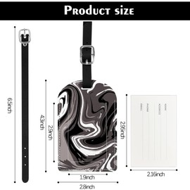 Deokke 2 Pack Luggage Tag Suitcase Tags PU Leather Identifiers Privacy Cover Luggage Tags Aesthetic Cute Travel Bag Labels for Women Girls Men (X21-Black Fluid)