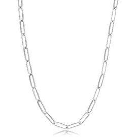 Evegfts Silver Paperclip Chain Necklace, 5MM Paperclip Chain Necklace for Women Men Paperclip Necklace Jewelry for Women Men Super Stury Paperclip Lobster Clasp Chain 22 Inch