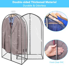 40" Full Clear Garment Bags for Hanging Clothes with 12" Gusset 2 Zippers Transparent Suit Bags Protector Cover for Travel Moving Closet Storage Moth Proof Sweater Jacket Coat Shirts 3 Packs