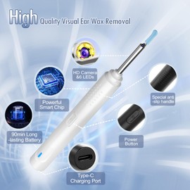 Aiopo Ear Wax Removal, Ear Cleaner with Camera 1080P HD Wireless, Ear Otoscope with 6 LED Lights, Earwax Remover Kit with 8 Pcs Ear Set, Ear Wax Remowal Tool for iPhone, iPad, Android Phones