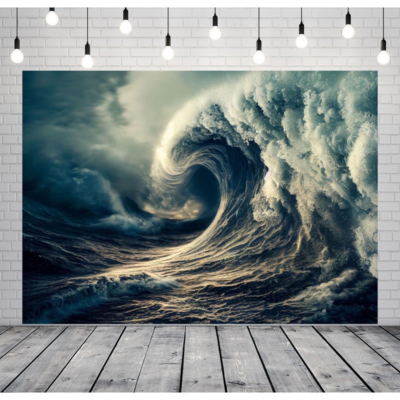 BELECO 7x5ft Fabric Big Ocean Waves Backdrop Vortex Hurricane Storm