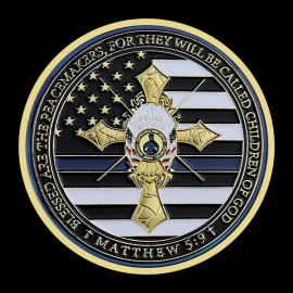 POLICE OFFICER'S PRAYER MATTHEW 5:9 BLESSED ARE THE PEACEMAKERS CHALLENGE COIN