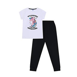 Girls My Unicorn Ate My Homework Cotton Long Pyjamas (11-12 Years) White