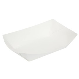 Bio Tek 4 Ounce Paper Boats, 400 Disposable #25 Food Trays - PE Lining, Durable, White Paper Food Baskets, For Concession Stands, Picnics, or Fairs, Stackable - Restaurantware